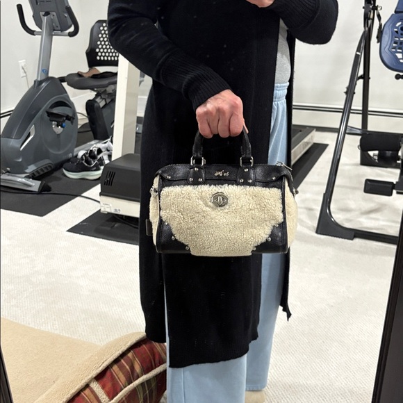 Coach Black Pebble Leather and Sherpa Boston Bag - Picture 11 of 12